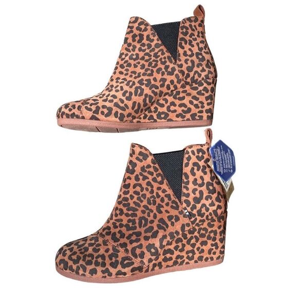 Toms Bootie Wedge Kelsey Dark Ember Leopard Suede 8 NWT - Picture 3 of 6